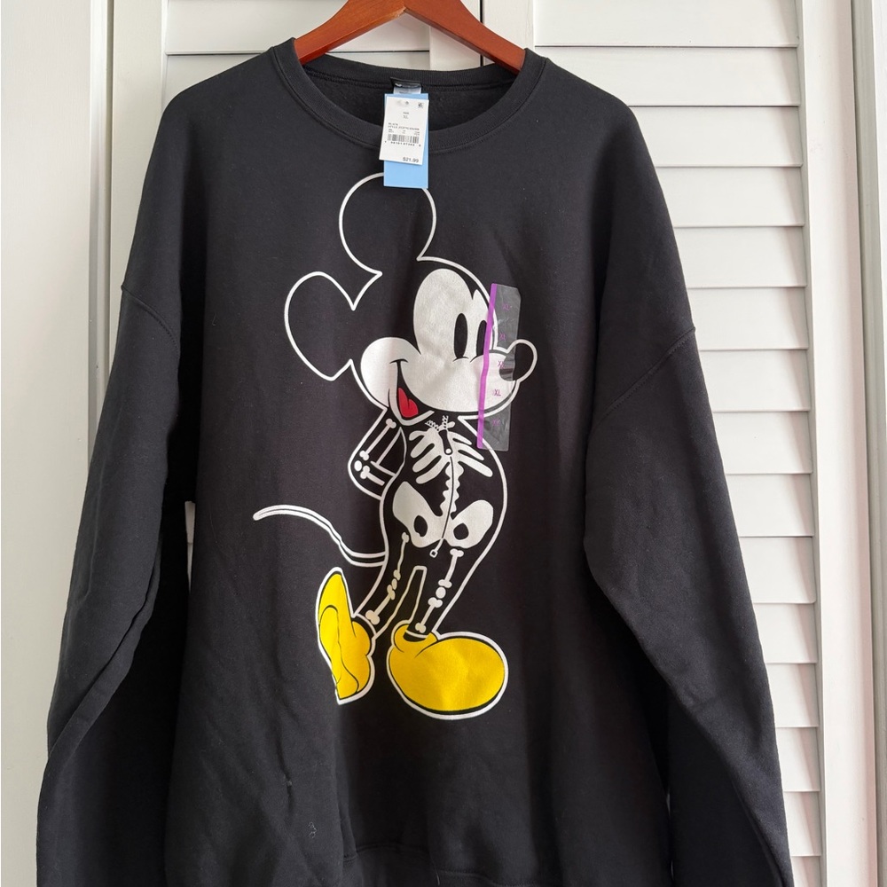 Disney Black Crewneck Sweater with Mickey Skeleton Design